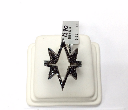 Black Spinel Ring .925 Oxidized Sterling Silver Black Spinal Ring, Genuine handmade pave Black Spinal Ring Size Approx(22x29 mm)