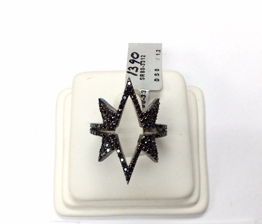 Black Spinel Ring .925 Oxidized Sterling Silver Black Spinal Ring, Genuine handmade pave Black Spinal Ring Size Approx(22x29 mm)