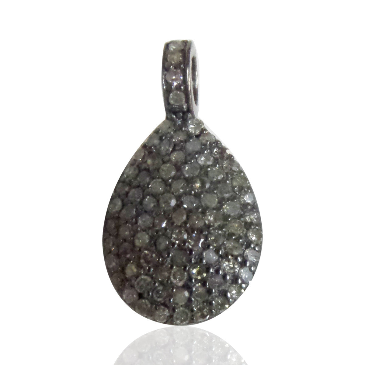 Drop Shaped Diamond Pendant .925 Oxidized Sterling Silver Diamond Pendant, Genuine handmade pave diamond Pendant Size 18 x 9 MM
