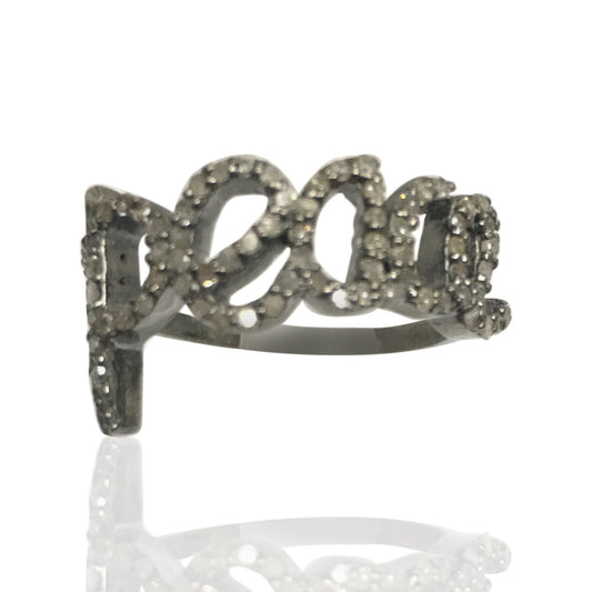 Peace Pave Diamond Ring .925 Oxidized Sterling Silver Diamond Ring, Genuine handmade pave diamond Ring Size Approx 0.88"(10 x 22 mm)