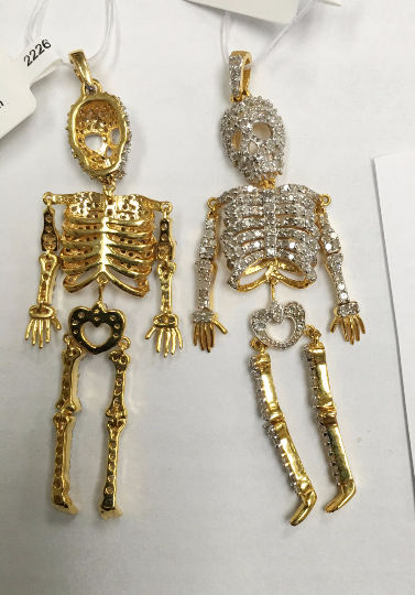 14K Solid Gold Diamond Skeleton Pendants. Approx Size 2.60 "(19 x 65 mm)