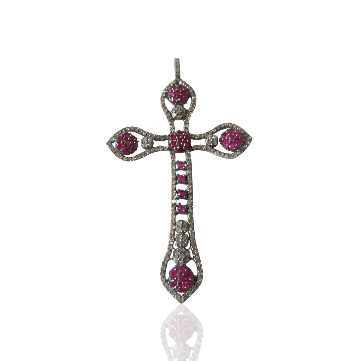 Diamond  Cross with Ruby Stones Diamond Pendant,