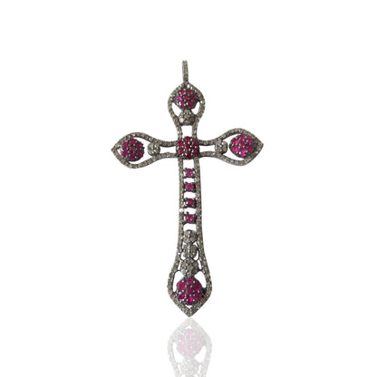 Diamond  Cross with Ruby Stones Diamond Pendant,