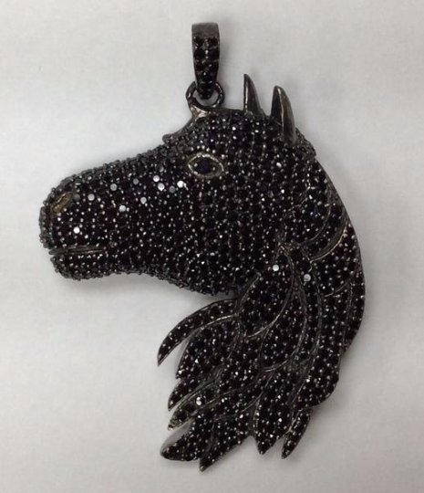Horse Head Black Spinel Charm