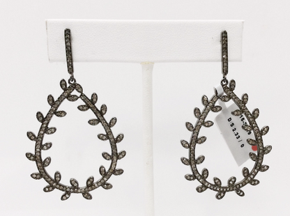 Diamond Silver Earring .925 Oxidized Sterling Silver Diamond Earring, Genuine handmade pave diamond Earring Size 2.40"(34 x 60 MM )