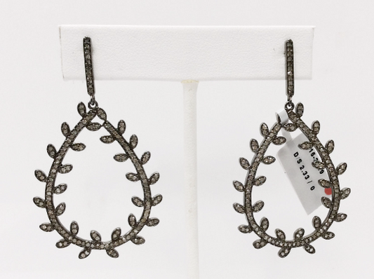 Diamond Silver Earring .925 Oxidized Sterling Silver Diamond Earring, Genuine handmade pave diamond Earring Size 2.40"(34 x 60 MM )