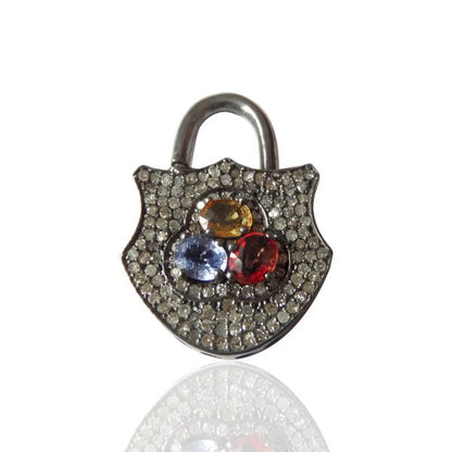 Lock Pearl & Diamond Charm .925 Oxidized Sterling Silver Diamond Charms, Genuine handmade pave diamond Charm Size Approx 1.16"(20 x 29 MM)