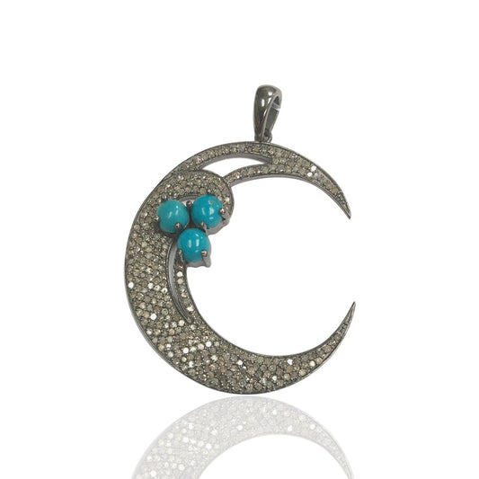 Cresent Moon Diamond Pendants, 40mm Large 0.93 carats Natural Diamonds