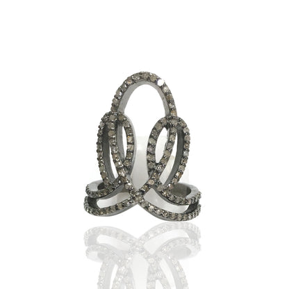 Pave Diamond Ring .925 Oxidized Sterling Silver Diamond Ring, Genuine handmade pave diamond Ring Size Approx 1.0"(25 x 20 mm)