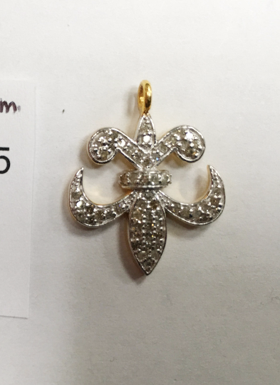 14K Solid Gold Diamond Fleur Di Lis Shape Pendants. Approx Size 0.88 "(22 x 18 mm)