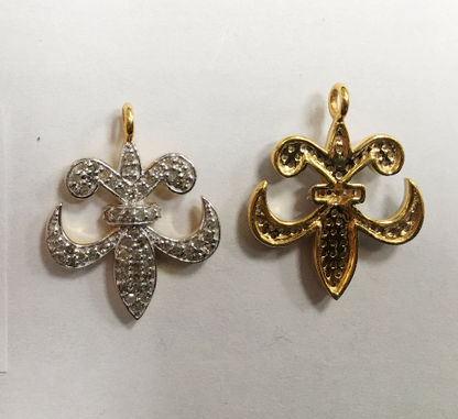 14K Solid Gold Diamond Fleur Di Lis Shape Pendants. Approx Size 0.88 "(22 x 18 mm)