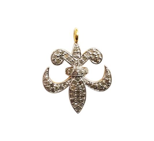 14K Solid Gold Diamond Fleur Di Lis Shape Pendants. Approx Size 0.88 "(22 x 18 mm)