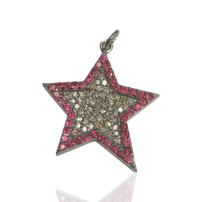 Star Diamond Necklace .925 Oxidized Sterling Silver Diamond Necklace, Genuine handmade pave diamond Necklace Size Approx 1.12"(28 x 25 mm)