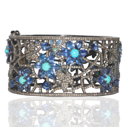 Diamond And Natural Sleeping Beauty Turquoise Bangle
