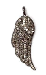 Wings Diamond Pendant .925 Oxidized Sterling Silver Diamond Pendant, Genuine handmade pave diamond Pendant Size Approx 1.12"(10 x 28 MM)