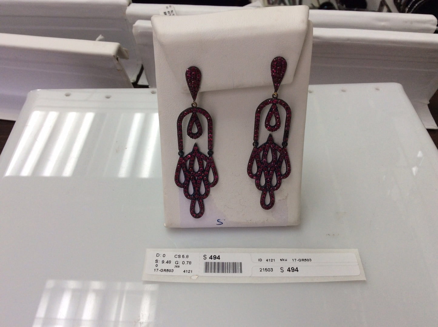 Silver Ruby Black Rhodium Finish Earring.
