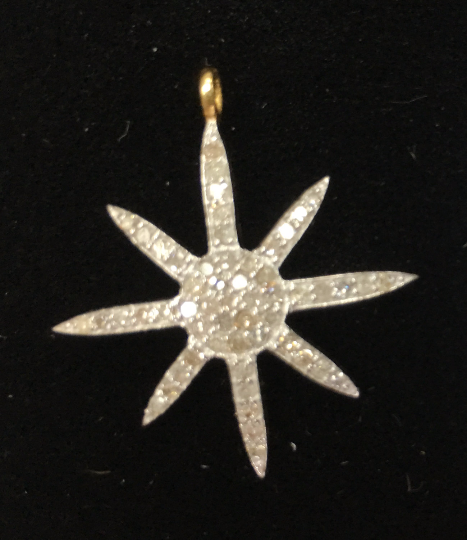 14k Solid Gold Star Diamond Pendants.  Approx Size 1.12 "(24 x 28 mm)
