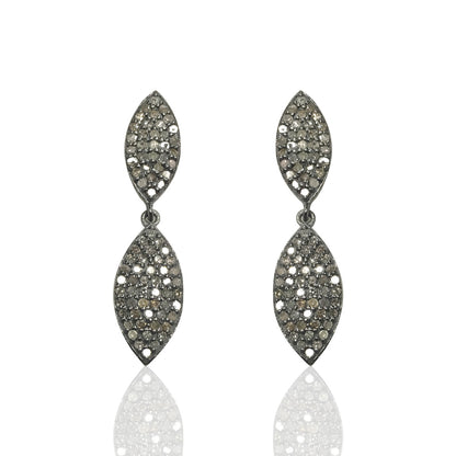Marquise Diamond Silver Earring .925 Oxidized Sterling Silver Diamond Earring, Genuine handmade pave diamond Earring Size 1.40"(9 x 35 MM )