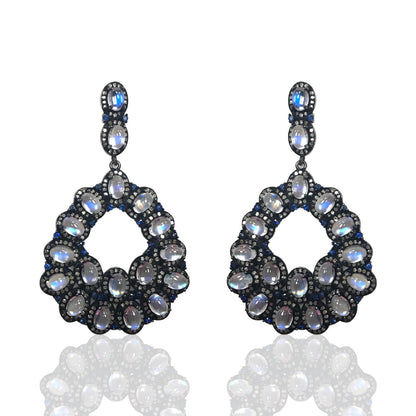 Silver Diamond Silver Earring .925 Oxidized Sterling Silver Diamond Earring, Genuine handmade pave diamond Earring.