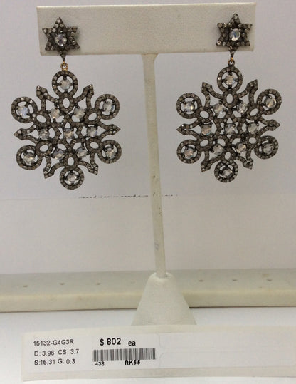 Diamond and White Rainbow Moon Stone Silver Earrings
