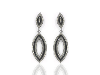 Diamond Art Deco Dual Oval Diamond Earring, Pave Diamond Earring,Pave Art Deco Earring, Approx 43 x 11mm. Sterling Silver