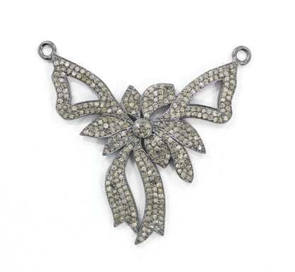 Sterling Silver Diamond Charm .925 Oxidized Sterling Silver Diamond Charm, Genuine handmade pave diamond Charm Size Approx 1.60"(40 MM)