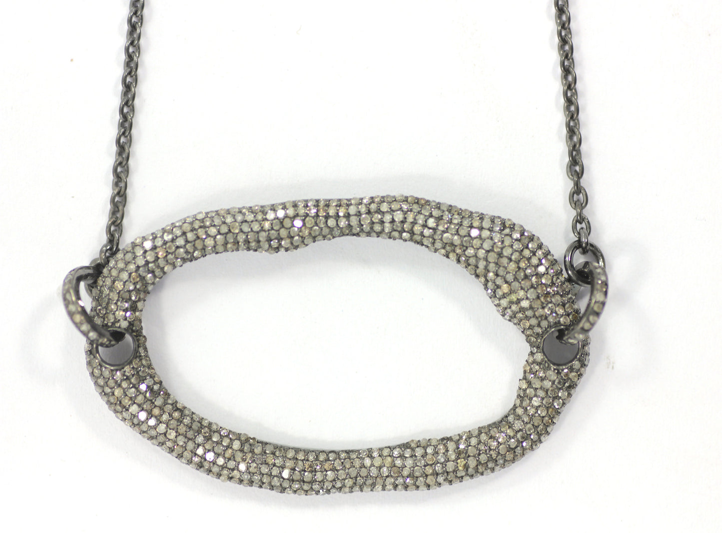 Silver Diamond Necklace .925 Oxidized Sterling Silver Diamond Necklace, Genuine handmade pave diamond Necklace Size Approx 2.00"(50 x 30 MM)