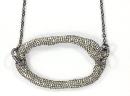 Silver Diamond Necklace .925 Oxidized Sterling Silver Diamond Necklace, Genuine handmade pave diamond Necklace Size Approx 2.00"(50 x 30 MM)