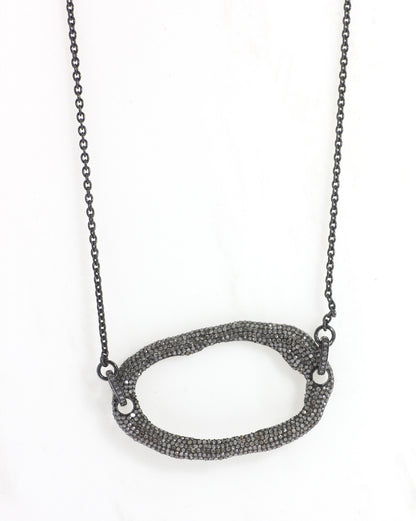 Silver Diamond Necklace .925 Oxidized Sterling Silver Diamond Necklace, Genuine handmade pave diamond Necklace Size Approx 2.00"(50 x 30 MM)
