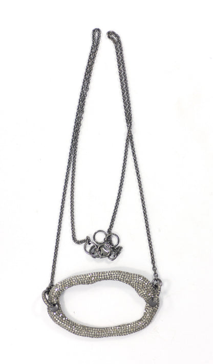 Silver Diamond Necklace .925 Oxidized Sterling Silver Diamond Necklace, Genuine handmade pave diamond Necklace Size Approx 2.00"(50 x 30 MM)