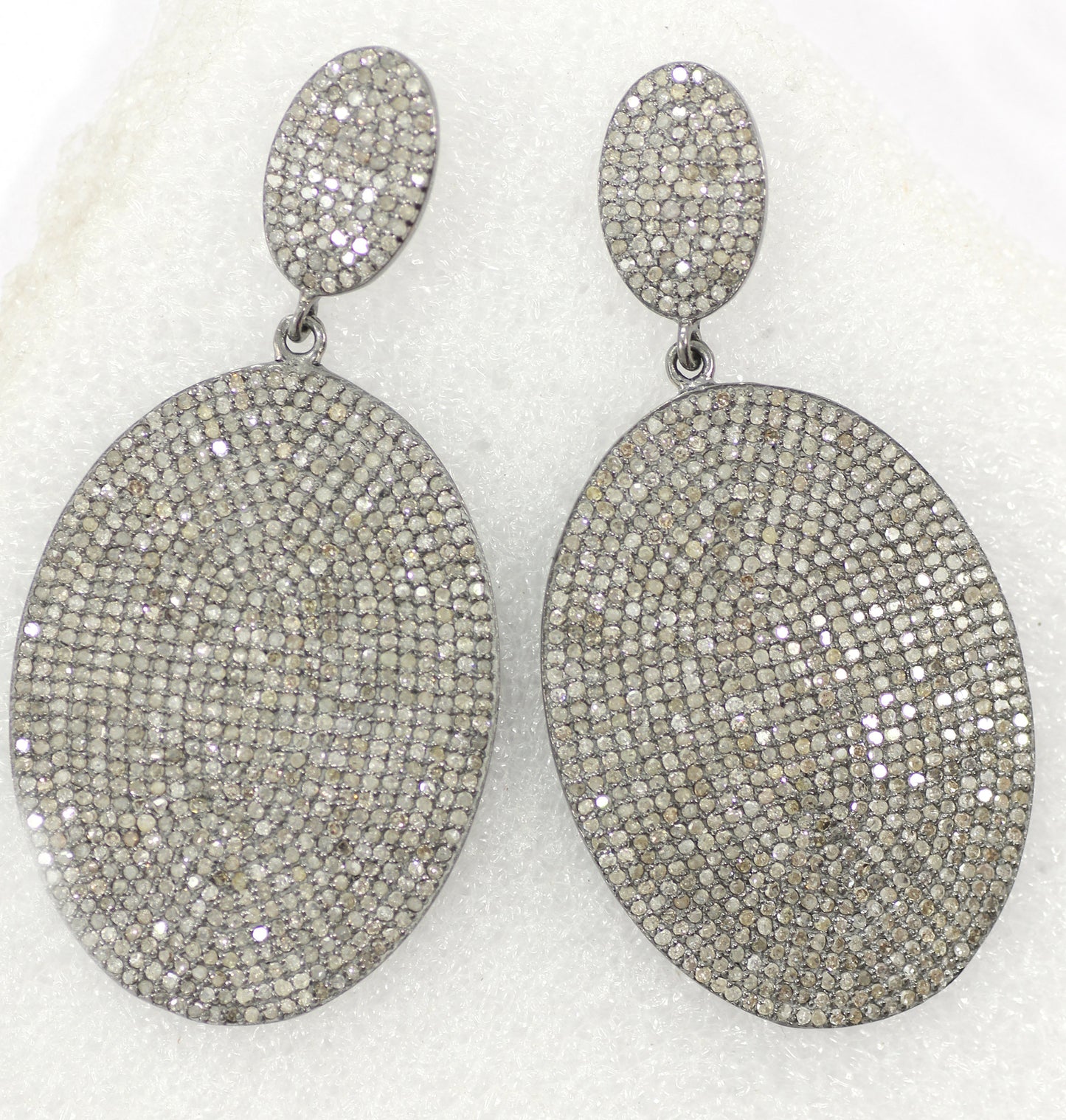 Oval Diamond Silver Earring