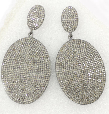 Oval Diamond Silver Earring