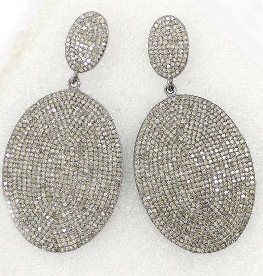Oval Diamond Silver Earring