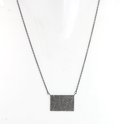 Rectangle Shape Diamond Necklace .925 Oxidized Sterling Silver Diamond Necklace, Genuine handmade pave diamond Necklace Size Approx 1.20"(20x30 MM)