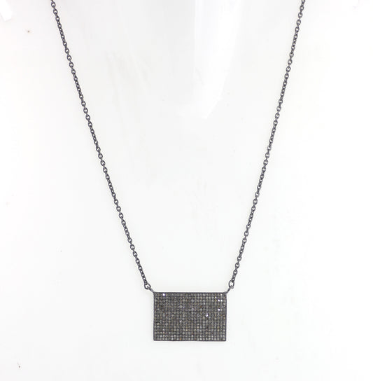 Rectangle Shape Diamond Necklace .925 Oxidized Sterling Silver Diamond Necklace, Genuine handmade pave diamond Necklace Size Approx 1.20"(20x30 MM)