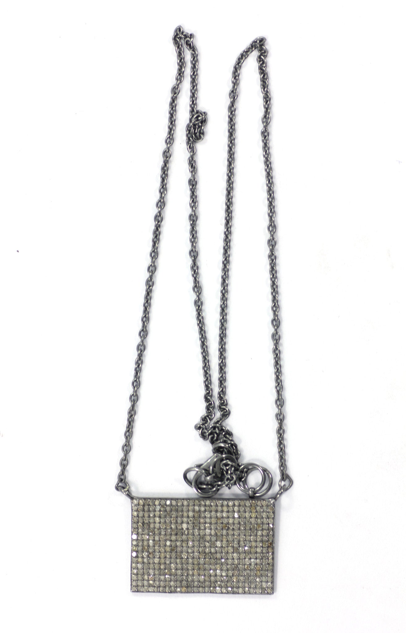 Rectangle Shape Diamond Necklace .925 Oxidized Sterling Silver Diamond Necklace, Genuine handmade pave diamond Necklace Size Approx 1.20"(20x30 MM)
