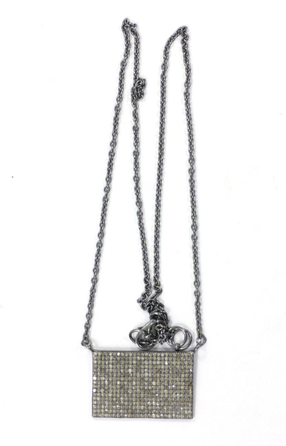 Rectangle Shape Diamond Necklace .925 Oxidized Sterling Silver Diamond Necklace, Genuine handmade pave diamond Necklace Size Approx 1.20"(20x30 MM)