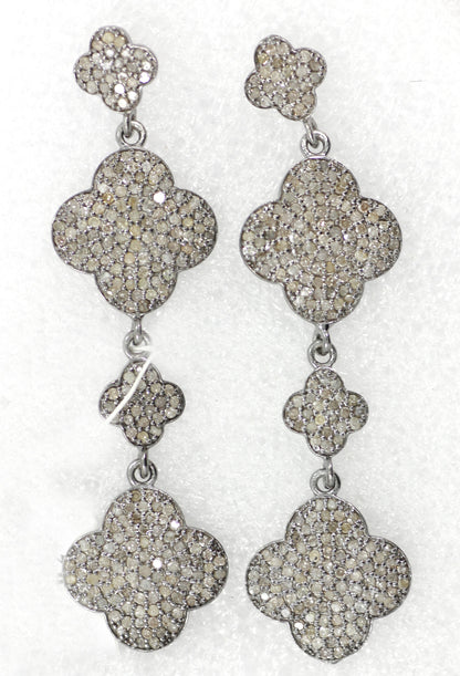 Diamond Silver Earring .925 Oxidized Sterling Silver Diamond Earring, Genuine handmade pave diamond Earring Size 2.28"(15 x 57 MM )