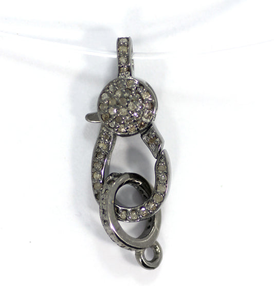 Diamond Clasps .925 Oxidized Sterling Silver Diamond Clasps, Genuine handmade pave diamond Clasps Size Approx 1.04"(26 x 8 MM)