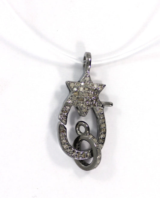 Diamond Clasps .925 Oxidized Sterling Silver Diamond Clasps, Genuine handmade pave diamond Clasps Size Approx 1.16"(29 x 10 MM)