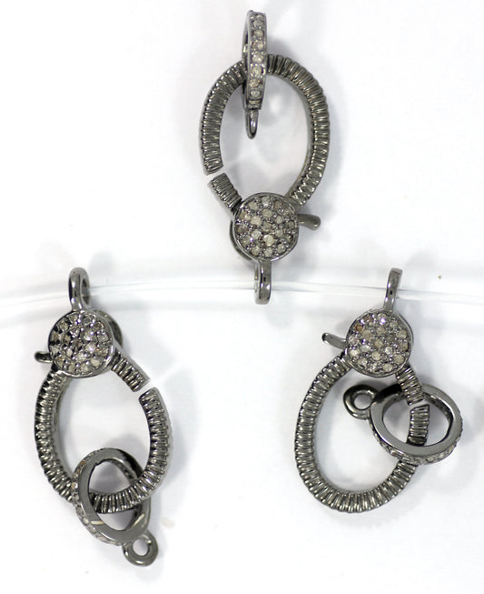 Diamond Clasps .925 Oxidized Sterling Silver Diamond Clasps, Genuine handmade pave diamond Clasps Size Approx 0.88"(22 x 11 MM)