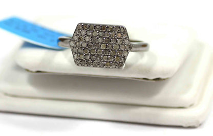 Diamond Hexagon Diamond Ring, Pave Diamond Ring, Pave Hexagon Ring, Approx 8 x 13mm. Sterling Silver