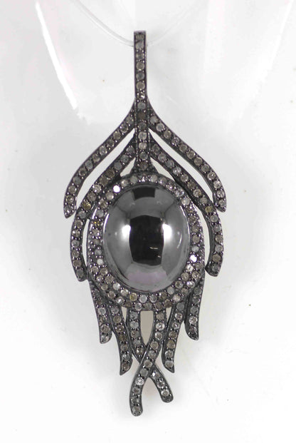Leaf shape Pave Diamond Pendants .925 Oxidized Sterling Silver Diamond Pendants, Genuine handmade pave diamond Pendants Size 53 x 24 mm