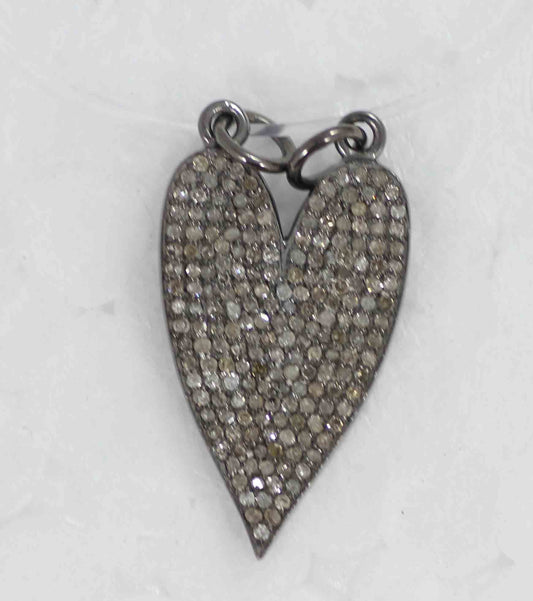 Heart Shape Pave Diamond Pendants .925 Oxidized Sterling Silver Diamond Pendants, Genuine handmade pave diamond Pendants Size 24 x 15 mm