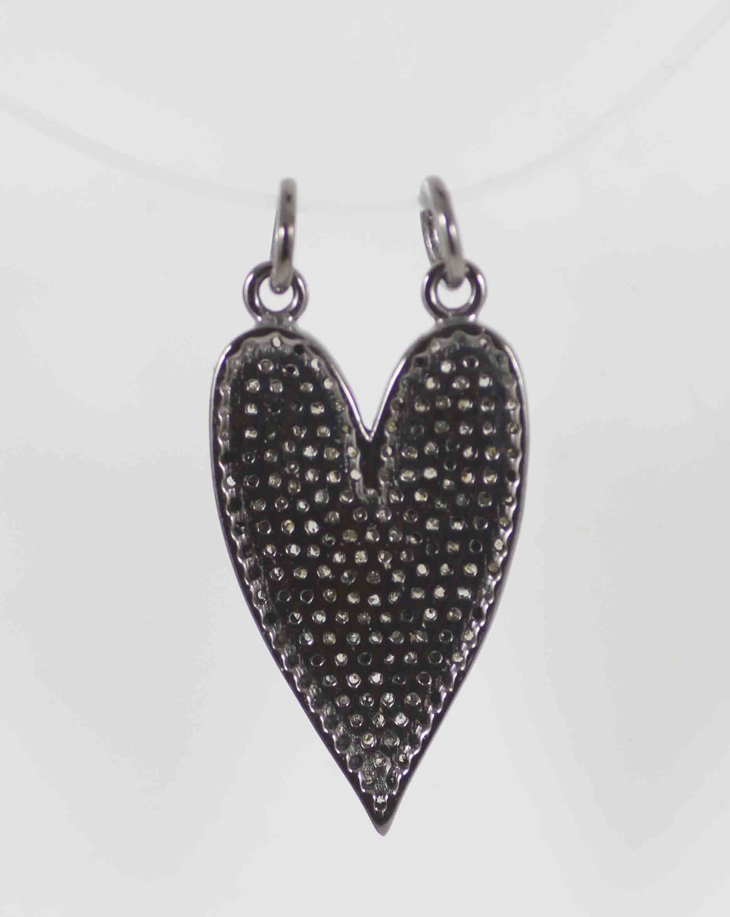 Heart Shape Pave Diamond Pendants .925 Oxidized Sterling Silver Diamond Pendants, Genuine handmade pave diamond Pendants Size 24 x 15 mm