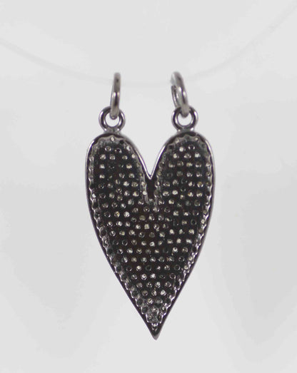 Heart Shape Pave Diamond Pendants .925 Oxidized Sterling Silver Diamond Pendants, Genuine handmade pave diamond Pendants Size 24 x 15 mm