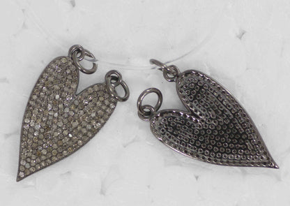 Heart Shape Pave Diamond Pendants .925 Oxidized Sterling Silver Diamond Pendants, Genuine handmade pave diamond Pendants Size 24 x 15 mm