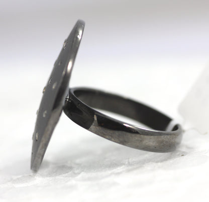 Silver Pave Diamond Ring .925 Oxidized Sterling Silver Diamond Ring, Genuine handmade pave diamond Ring Size Approx 1.00"(25 MM)