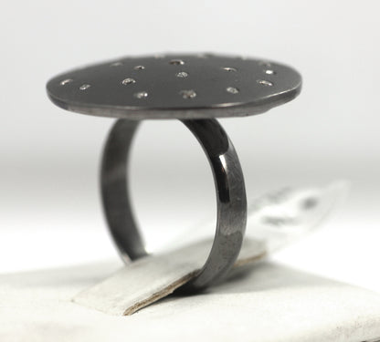 Silver Pave Diamond Ring .925 Oxidized Sterling Silver Diamond Ring, Genuine handmade pave diamond Ring Size Approx 1.00"(25 MM)