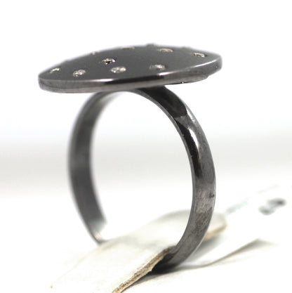 Silver Pave Diamond Ring .925 Oxidized Sterling Silver Diamond Ring, Genuine handmade pave diamond Ring Size Approx 0.76"(19 MM)